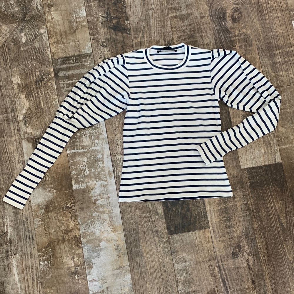 Veronica Beard Navy and White Striped Top